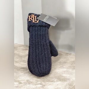 NWT Lauren Ralph Lauren Navy
Ribbed Knit Mittens with Leather Logo Patch